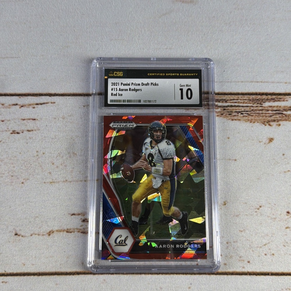2021 Panini Prizm Draft Picks Aaron Rodgers #15 Red Ice CSG 10 Cert 1027881172